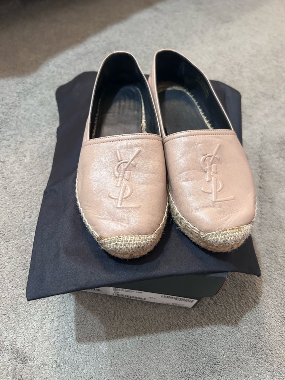 Yves Saint Laurent Nude Leather Espadrille Flats